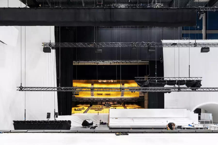 The Free Your Mind set being built in the Warehouse and the Hall