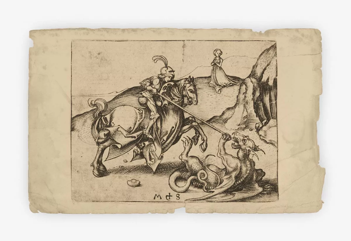 15th Century engraving of Saint George slaying the dragon