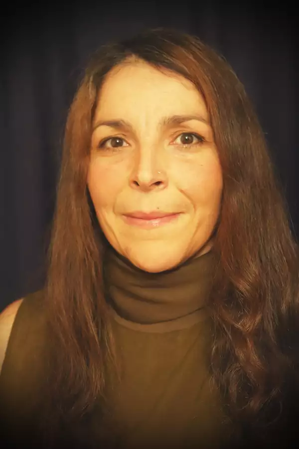 Gemma Khawaja in a brown polo neck