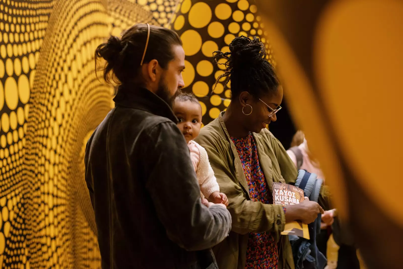 First breath families at the Yayoi Kusama 'Me, You and the Balloons' exhibition in Aviva Studios