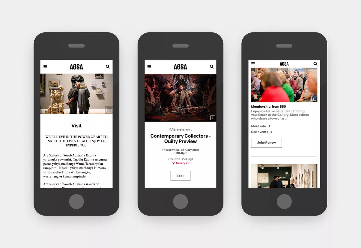 Screenshots of the AGSA website on mobile