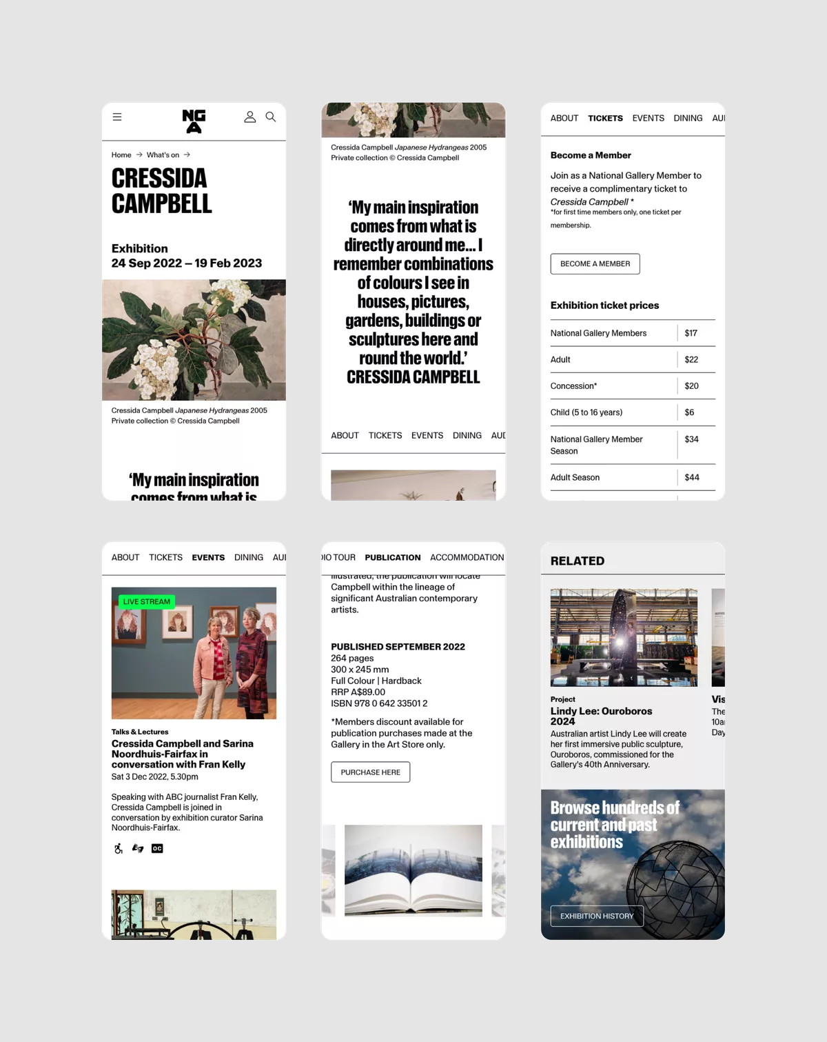 Mobile views of the NGA exhibition page