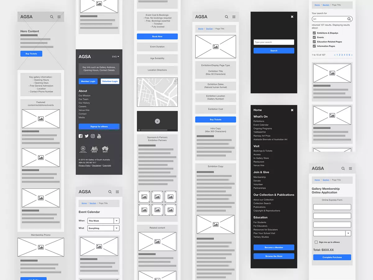 Various AGSA wireframes