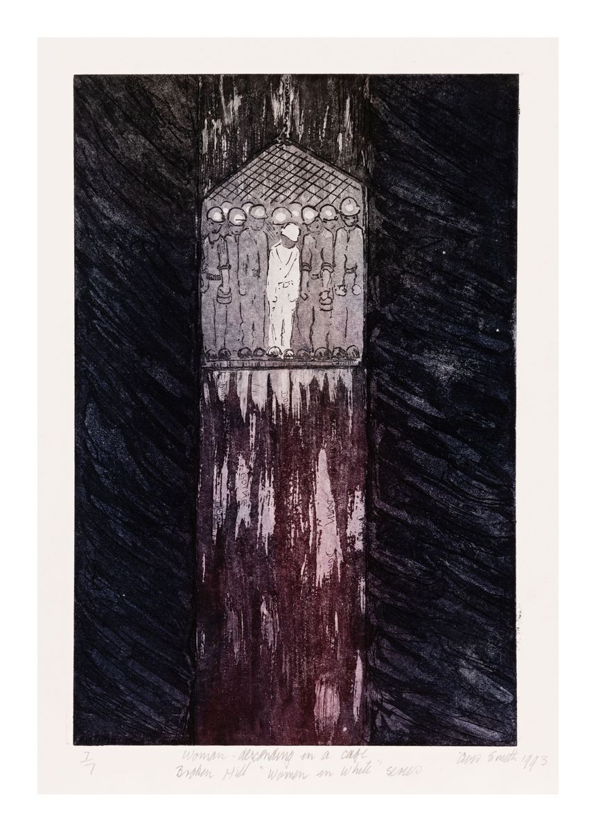 Image of Woman descending in a cage
