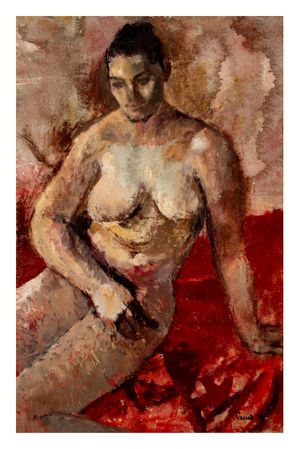 Image of Nude on red couch