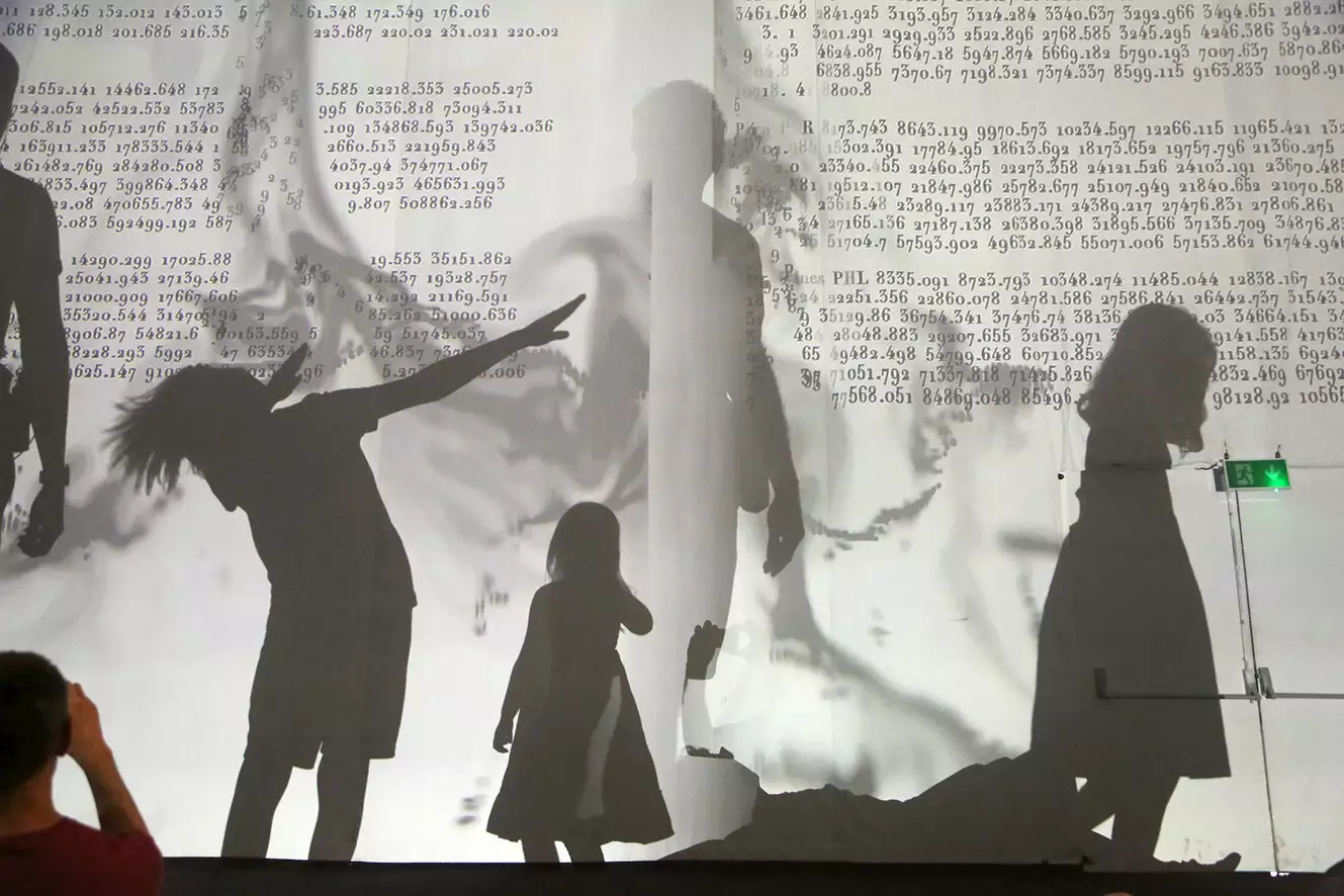 Projections of artwork in black and white