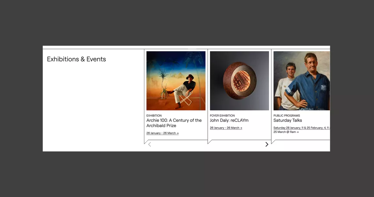 Screenshot of carousel from the BRAG website