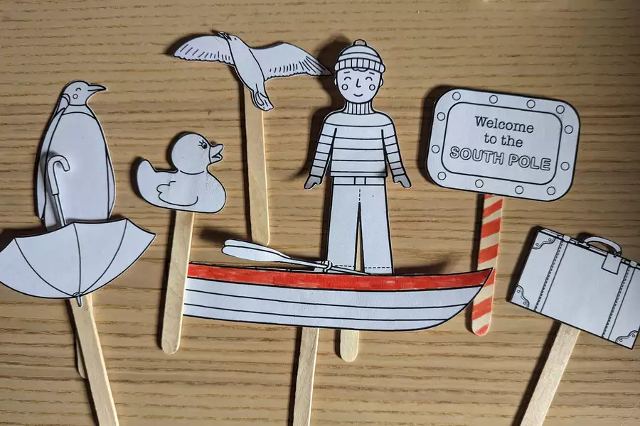 Paper cut outs of characters from Lost and Found
