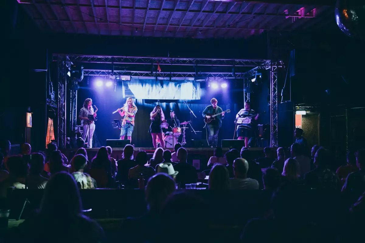 Photograph of Wingspread performing on stage