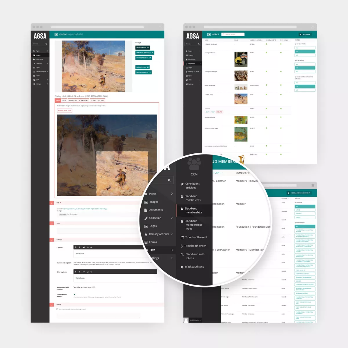 Screenshots of the AGSA Content Management admin panel
