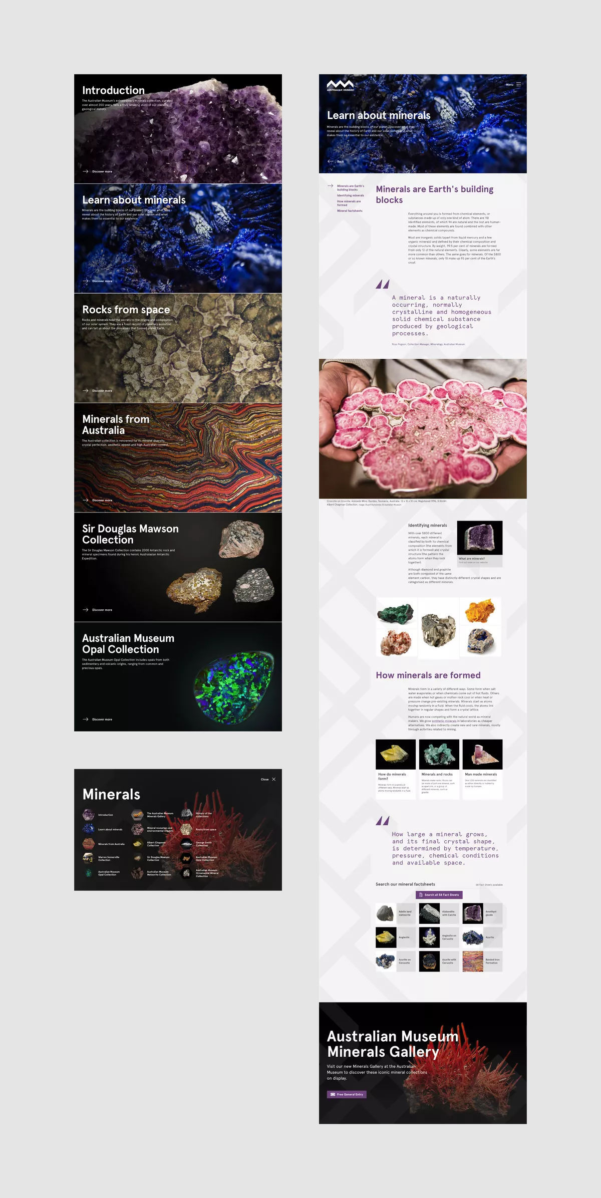 Overview of the Australian Museum Minerals Gallery Digital Publication - Desktop version