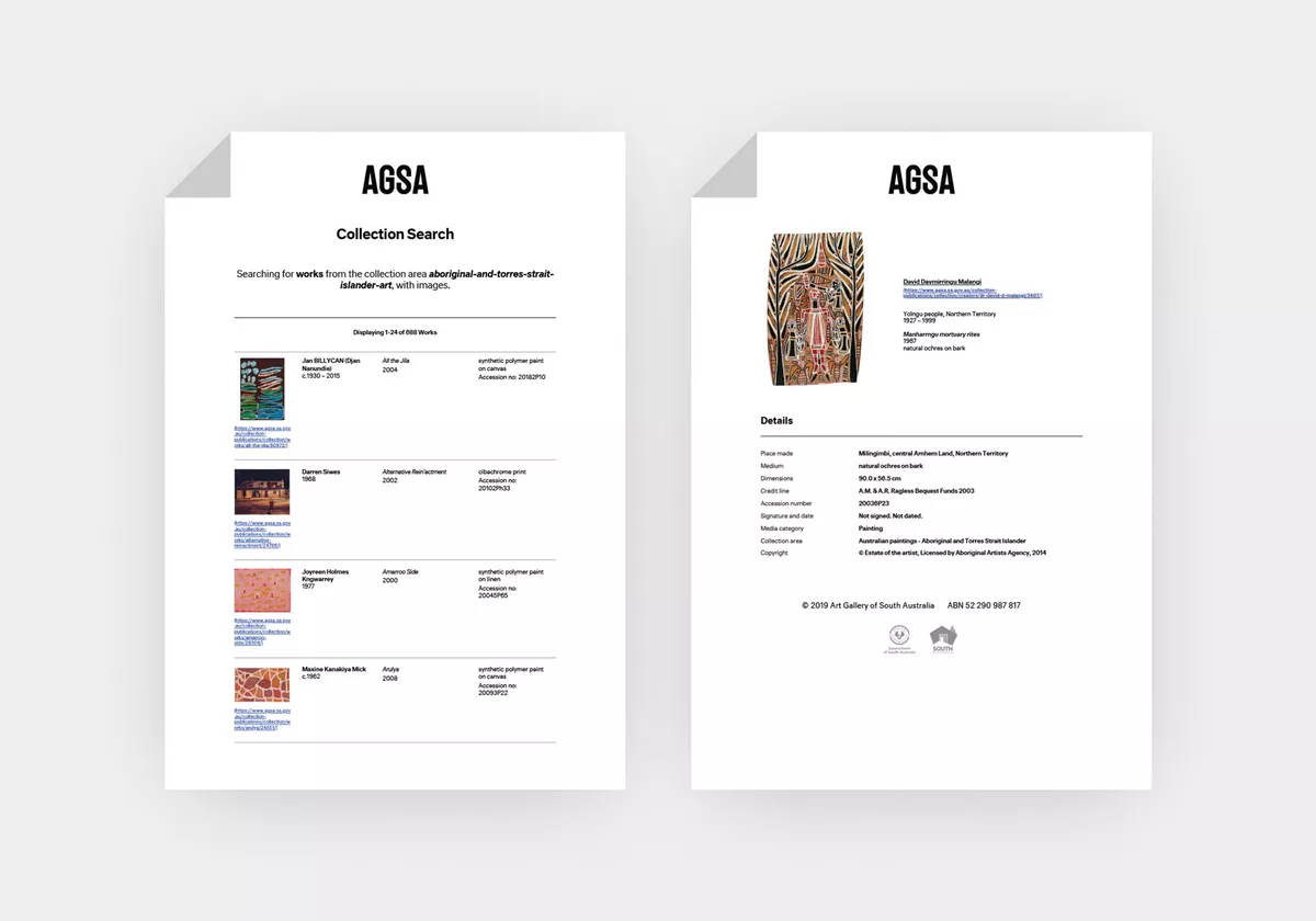 Printed versions of the AGSA Collection Search