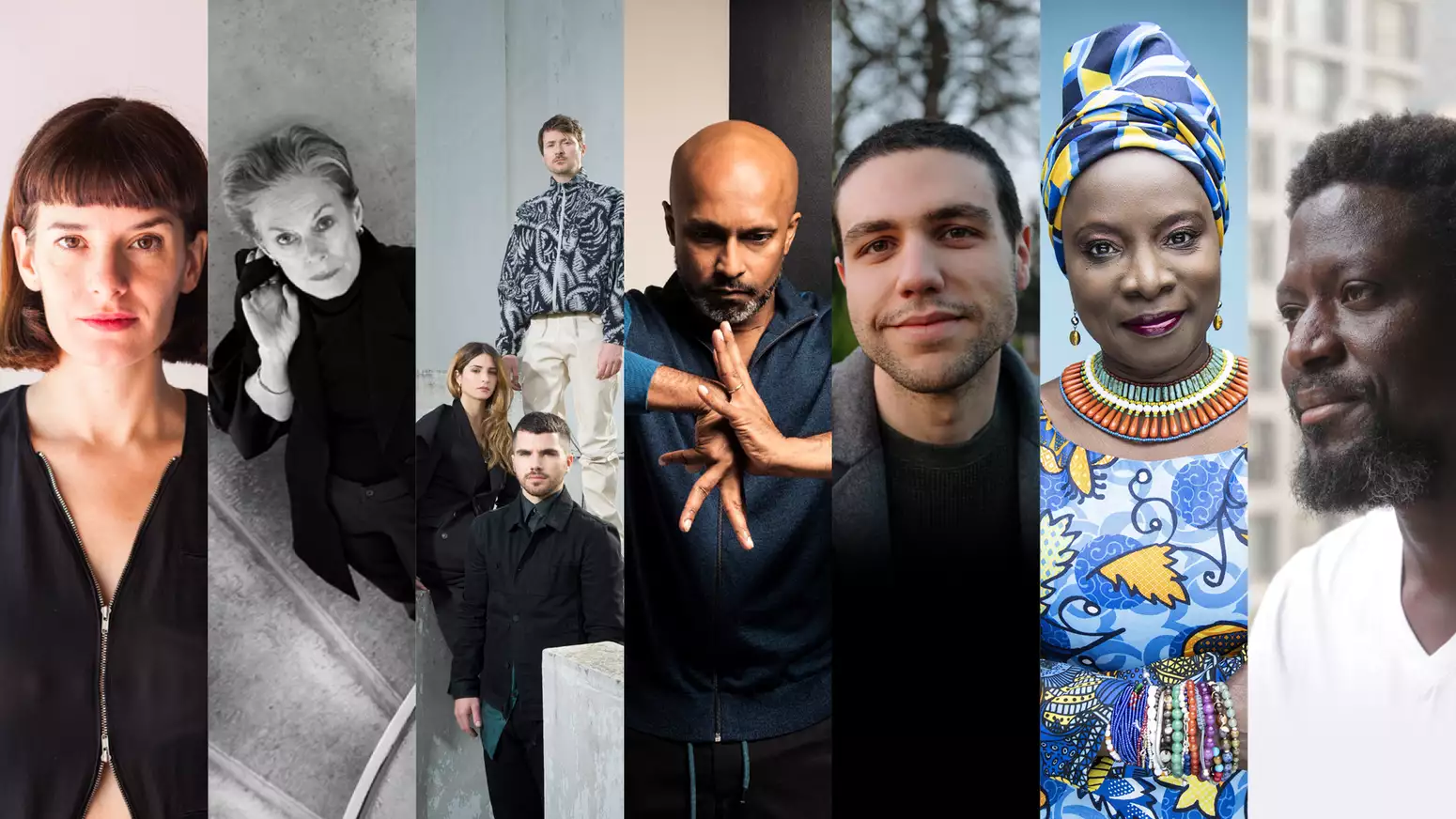 Photographic portraits of Akram Khan, Naaman Azhari, Lucinda Childs, (LA)HORDE, Lola Arias, Ibrahim Mahama, Angélique Kidjo
