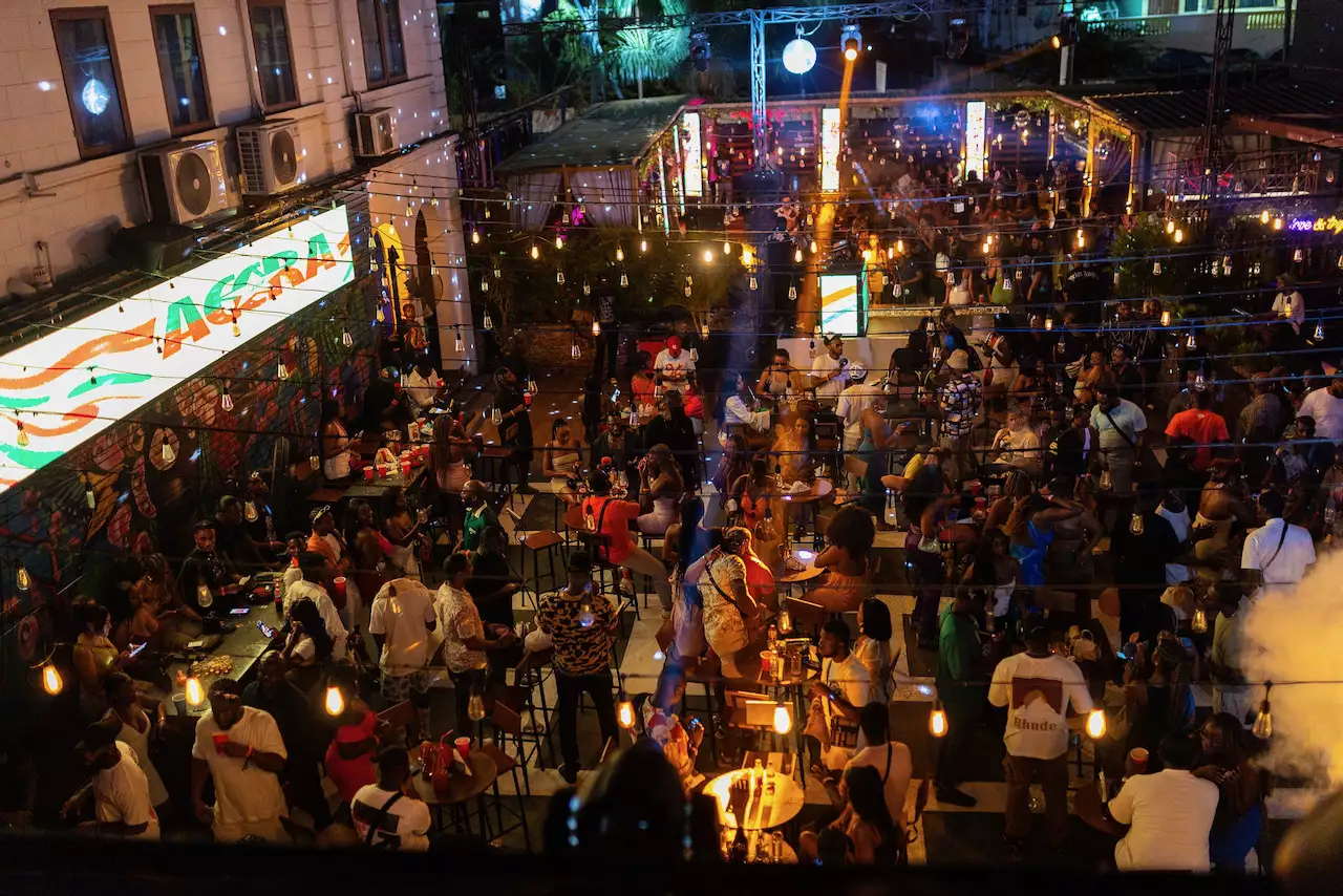 Photograph of busy bar from above