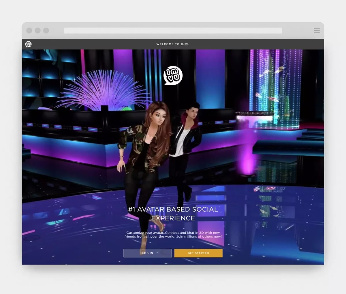 IMVU Screenshot showing two avatars dancing in a virtual environment