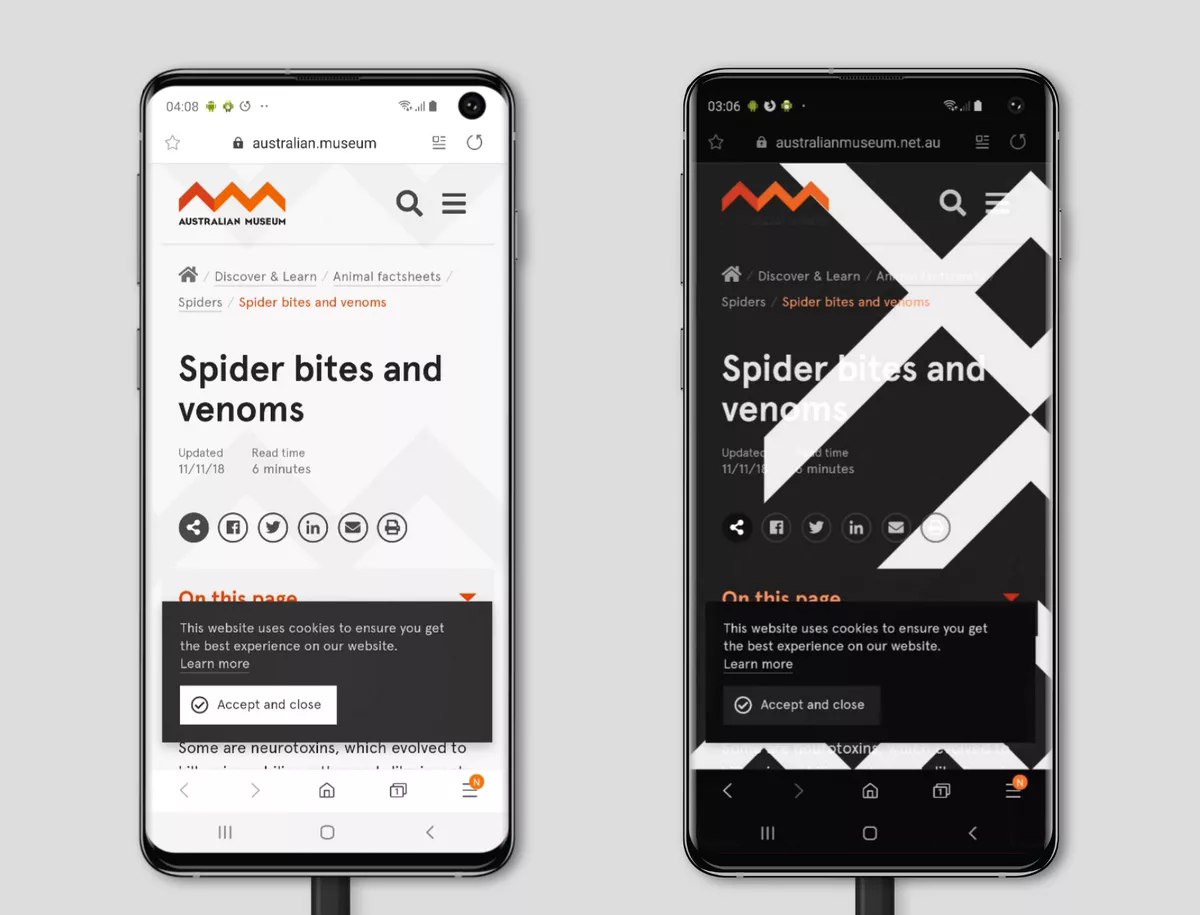 Side by side comparison of a Samsung Galaxy in Night Mode and Standard mode