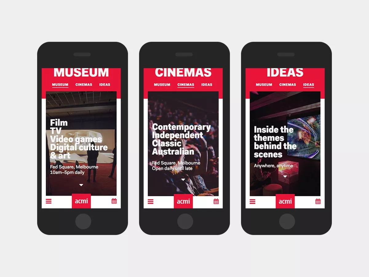 Homepage of the ACMI website on mobile screens