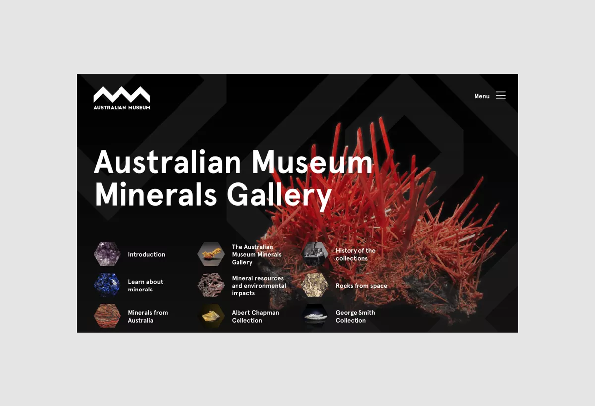 Screenshot of the Australian Museum Minerals Digital Publication - desktop version