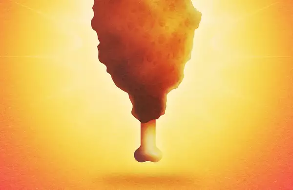 Illustration of a chicken drumstick on a yellow gradient background