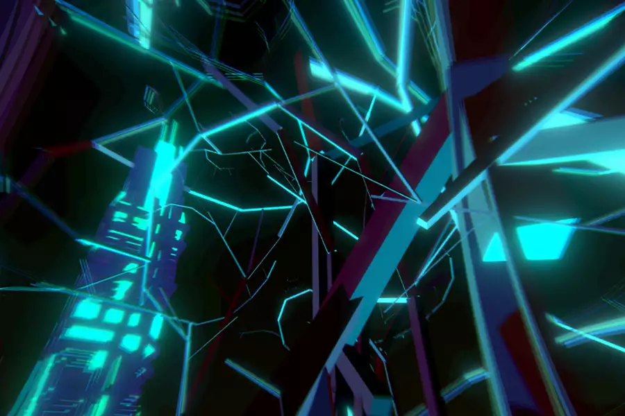 A screenshot from Songs of the Lost, showing an abstract structure of metal shaped like lightning