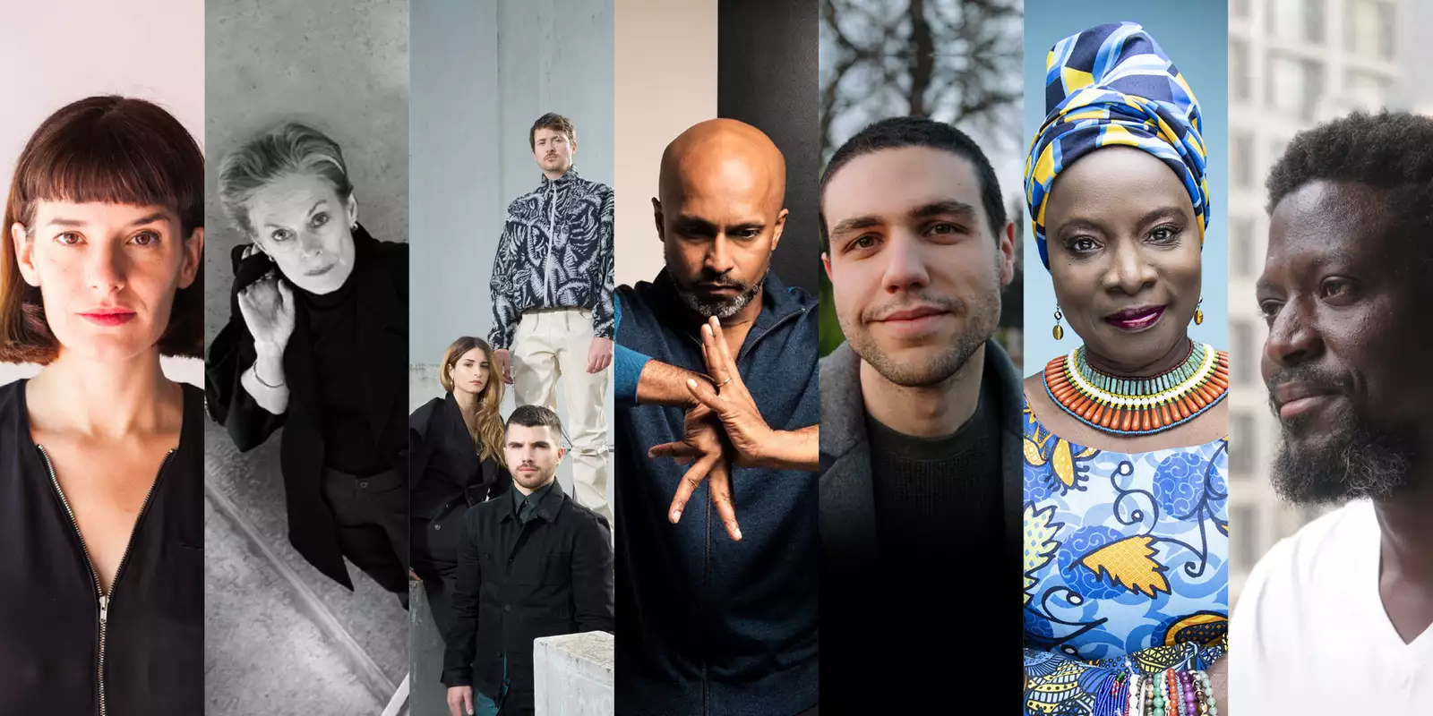 Photographic portraits of Akram Khan, Naaman Azhari, Lucinda Childs, (LA)HORDE, Lola Arias, Ibrahim Mahama, Angélique Kidjo
