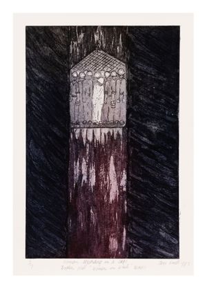 Image of Woman descending in a cage