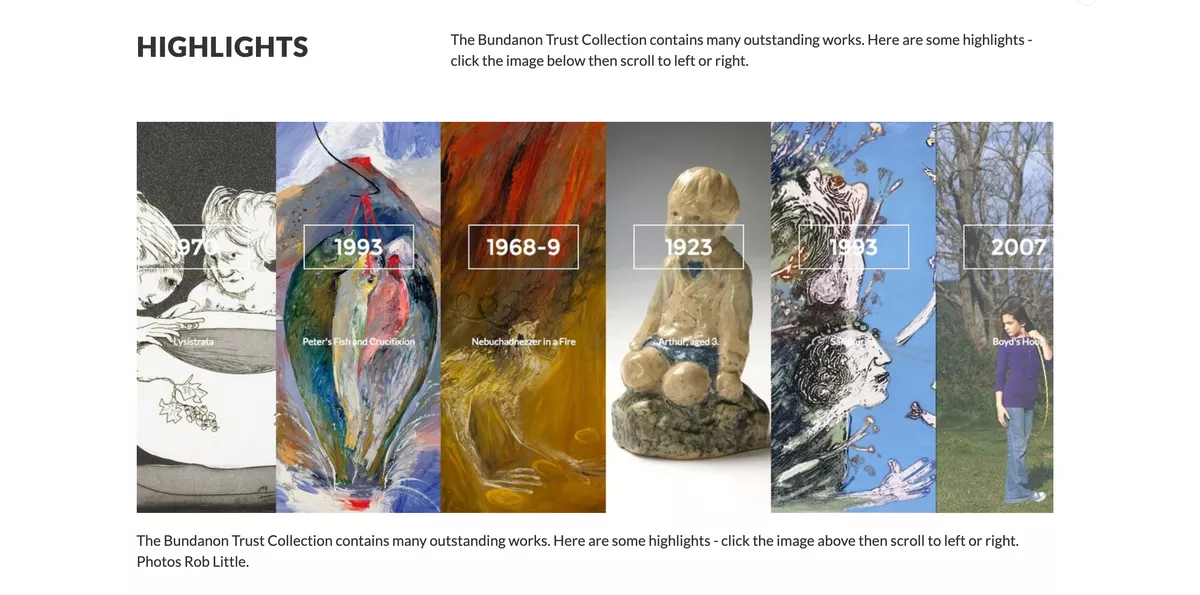 Screenshot of the Bundanon collection highlights