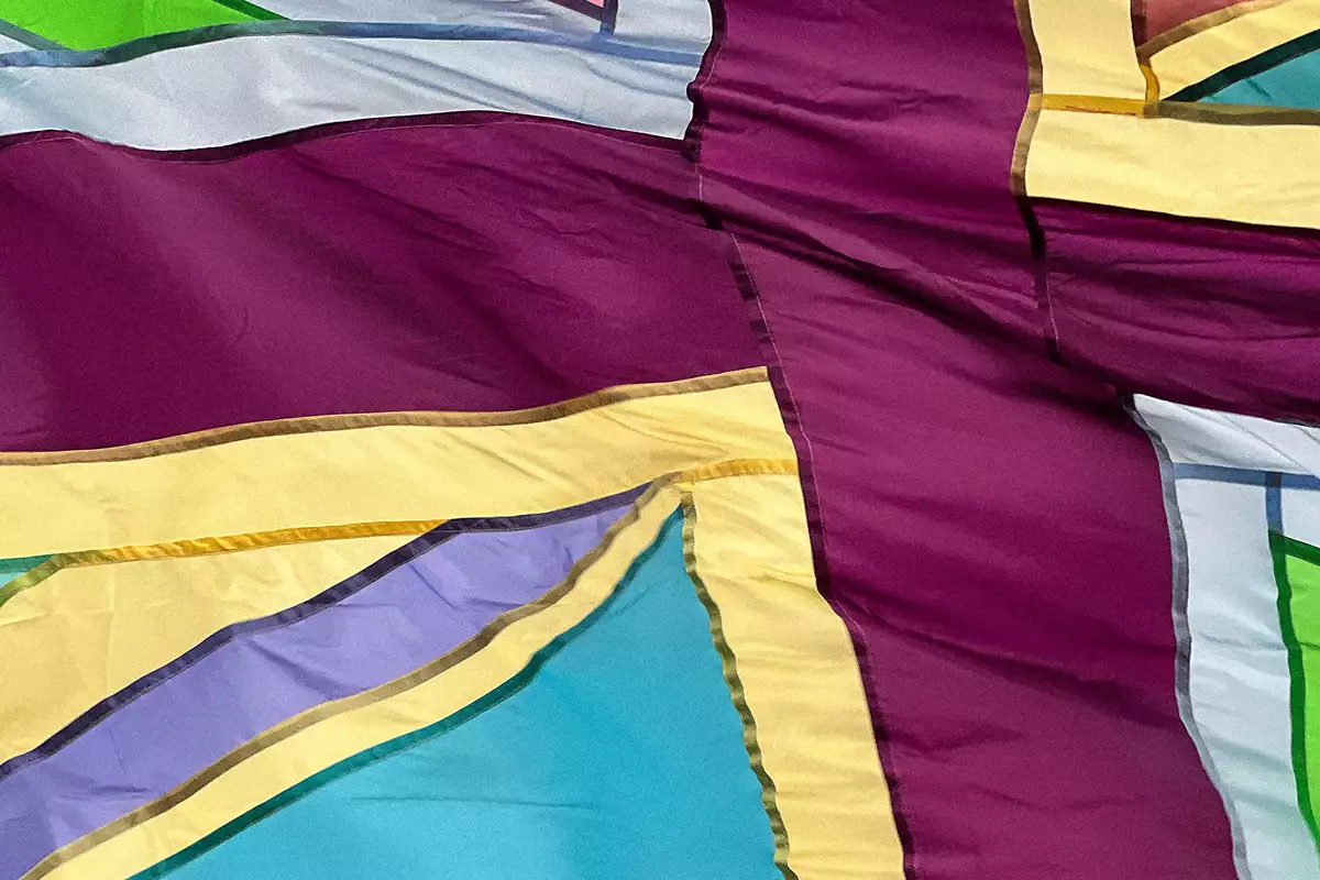A Union Jack flag made of purples, blues and greens – instead of the usual colours