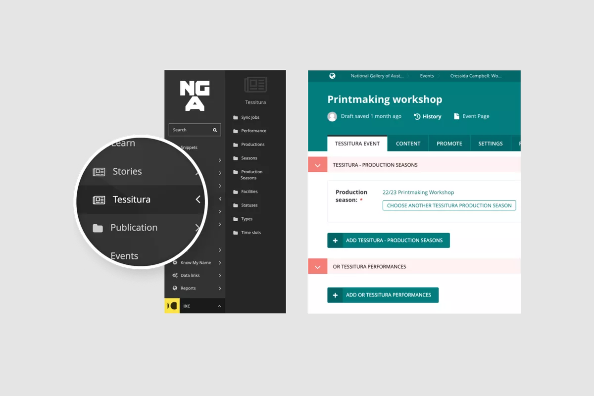 Detail of NGA CMS User Interface showing Tessitura synched data