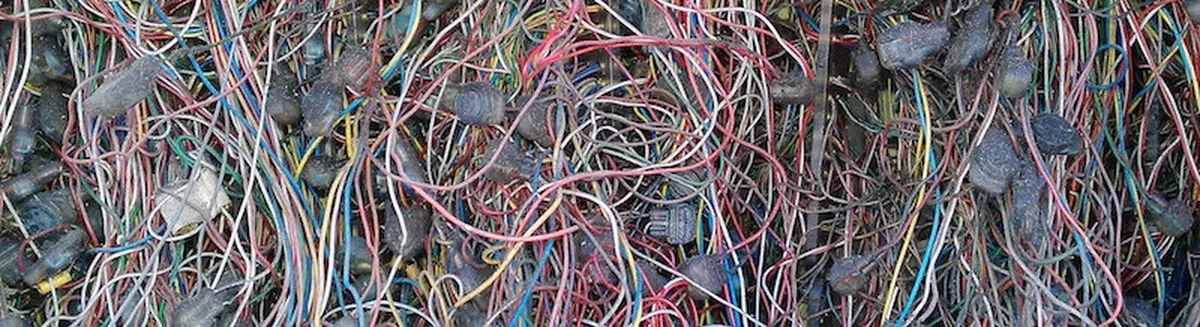 A tangle of multi-coloured wires