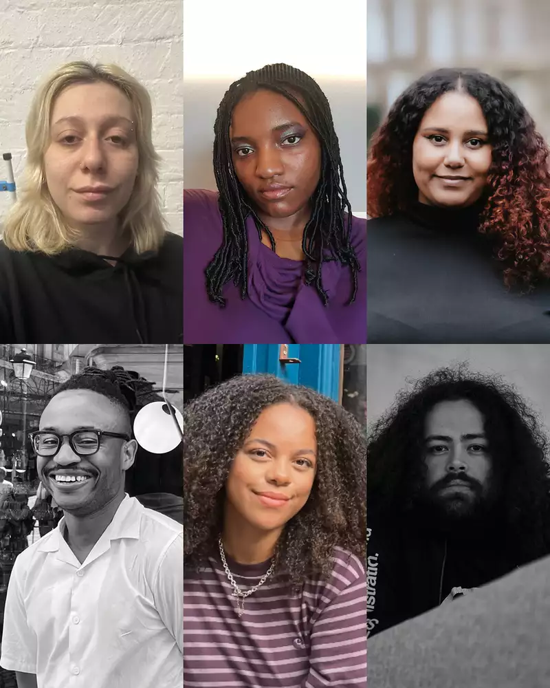 Composite image of the Young Curators 2024 cohort. Top row (L–R): Madison Marcantonatos, Anita Ezeh, Fauziya Johnson. Bottom row (L–R): Otega Ajuchi, Rachel Morgan, Jack Clarke.