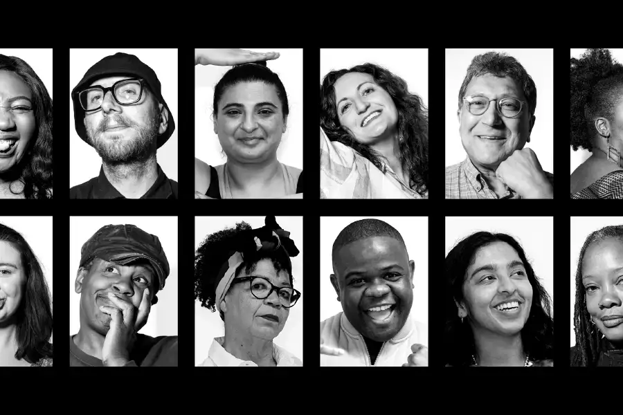 Black and white photographs of 12 people