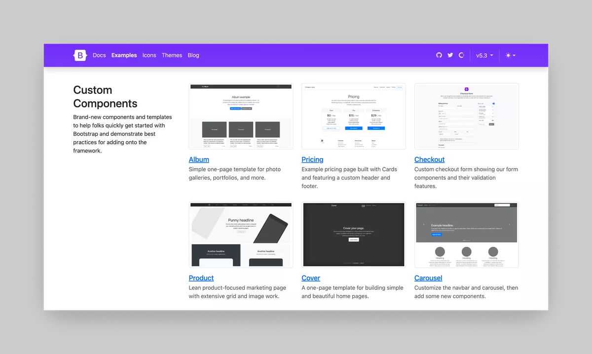 Screenshot from the Bootstrap website showing various components