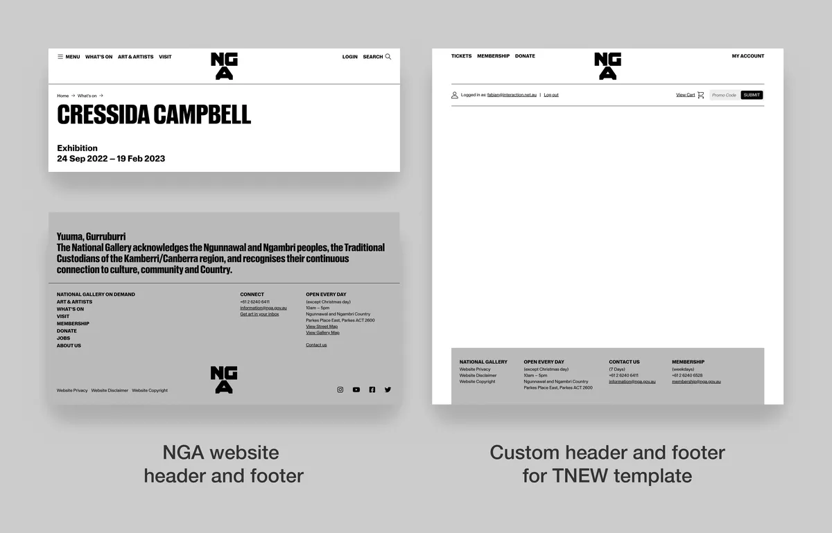 Screenshots of the custom TNEW Header and Footer for NGA