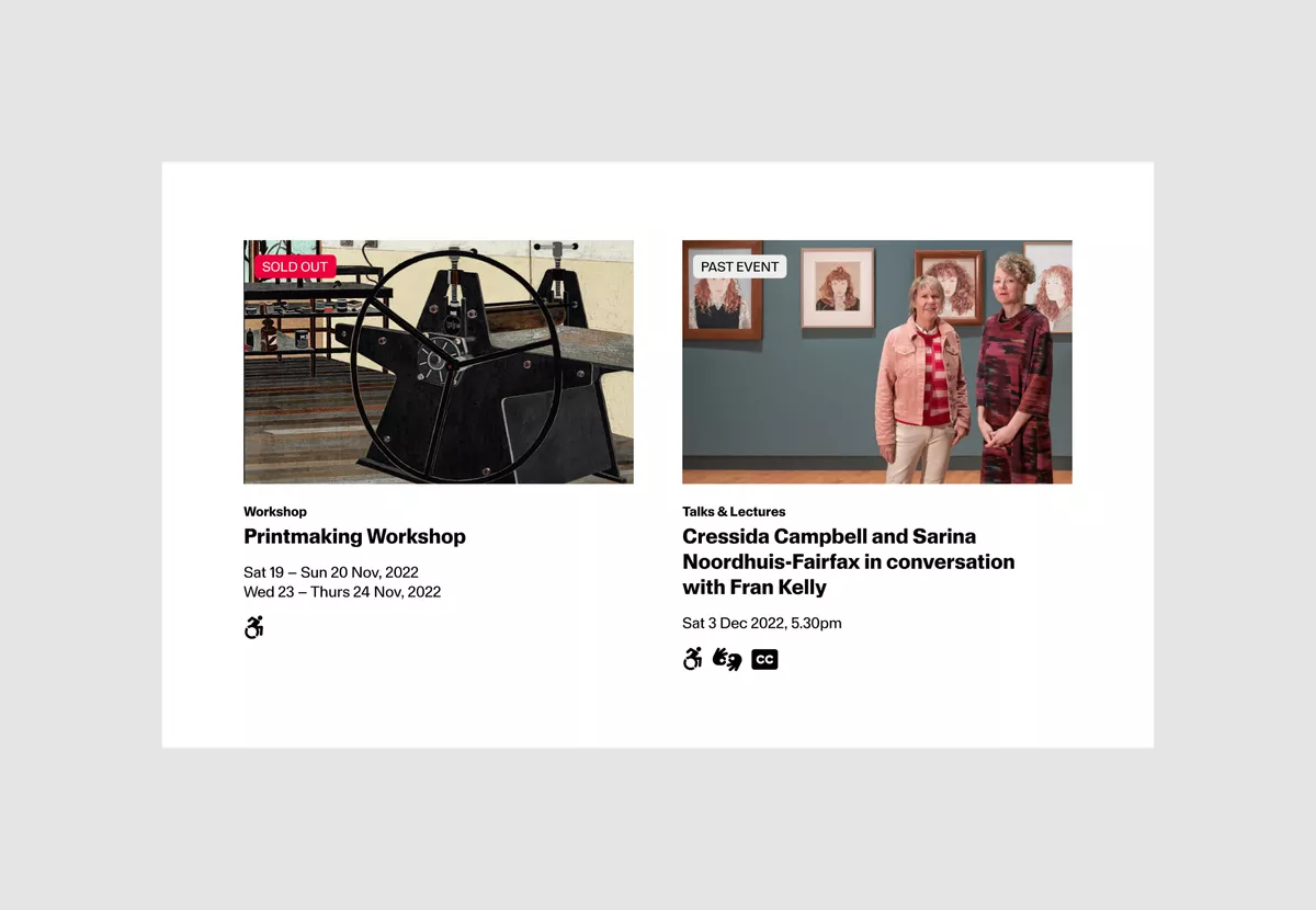Detail of NGA website event component showing real-time status synched from Tessitura