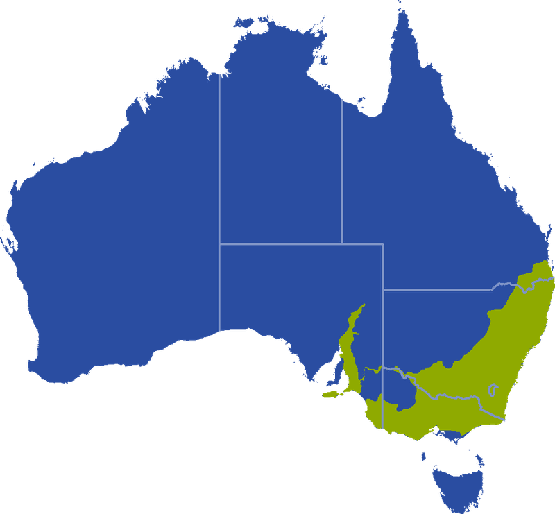 Distribution map for Pseudophryne bibronii